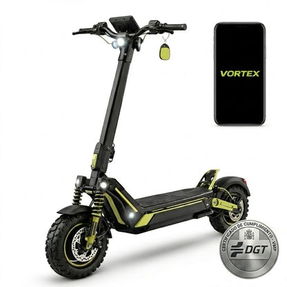 VORTEX Z10 2x2 Connected Patinete eléctrico con APP. Con una potencia combinada de 4000W, doble suspensión, autonomía de hasta 65 km, Cumple con la normativa española de circulación